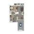 Modern 2D floor plan featuring a cozy bedroom, open living area, sleek kitchen, and convenient garage in a spacious layout.