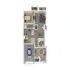 Modern apartment floor plan featuring 2 bedrooms, spacious living area, sleek kitchen, and convenient garage.