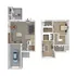 Elegant 3D floor plan showcasing two bedrooms, a spacious open-concept living and dining area, modern kitchen, and attached garage. Ideal for comfortable living.
