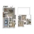 Modern two-story floor plan with three bedrooms, spacious living area, stylish kitchen, and attached garage featuring a sleek car.