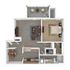 Modern 1-bedroom apartment floor plan with open living and dining area, cozy kitchen, and spacious balcony.