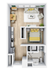 Inviting floor plan featuring a cozy bedroom, modern kitchen, and open living area with elegant dining space.