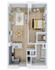 Contemporary 3D floor plan showcasing a spacious bedroom, open living area, modern kitchen, and sleek bathroom.