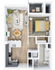 Inviting 3D floor plan featuring an elegant open-concept living area, contemporary kitchen, cozy bedroom, and modern bathroom.