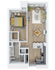 Contemporary open-concept floor plan featuring a spacious bedroom, cozy living area, and modern kitchen layout.