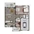 The Laurel Floor Plan at Redbud Commons | 1 Bedroom, 1.5 Baths, Den, Attached Garage, Front and Rear Private Patios