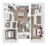 Contemporary 3D floor plan showcasing two elegant bedrooms, spacious open living area, and modern kitchen with an island, perfect for entertaining.