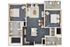 Modern 2D floor plan showcasing 2 spacious bedrooms, an elegant open-concept living room, a stylish kitchen island, and a cozy outdoor patio.