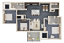 Elegant 3D floor plan showcasing 3 spacious bedrooms, stylish open-concept living area, modern kitchen with island, and charming balcony.