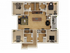 Contemporary 3D floor plan showcasing three spacious bedrooms, modern open-concept kitchen and living area, with elegant dining space.