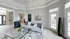 Bright and elegant living room with modern decor, featuring a plush gray sofa, chic armchair, and stylish glass coffee table in a sunlit space.