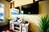 Chic modern living room with dual wall-mounted TVs, elegant console, and lush greenery for a cozy entertainment experience.
