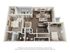 Contemporary 3D floor plan featuring two elegant bedrooms, a cozy living room with a fireplace, modern kitchen, and private balcony.