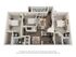 Modern 3D floor plan showcasing 2 bedrooms, 2 bathrooms, and a spacious living area with a balcony, perfect for stylish living.