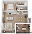 Elegantly designed 3D floor plan featuring a cozy bedroom, a modern kitchen with island, an inviting living area, and a stylish outdoor patio.