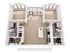 Modern 3D floor plan featuring two spacious bedrooms, a stylish open-concept living area, and a sleek kitchen with island. Includes two bathrooms and convenient laundry space.