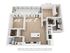 Modern 3D floor plan showcasing two spacious bedrooms, luxurious bathrooms, and an open-concept kitchen and living area with balcony access.