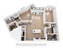 Modern 3D apartment floor plan featuring a spacious living area, two bedrooms, contemporary kitchen with island, two bathrooms, and private balcony.