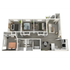 Modern 3D floor plan of a spacious apartment featuring three bedrooms, a stylish open-concept living area, sleek kitchen with an island, and contemporary decor.