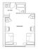 Modern 1-bedroom shared apartment floor plan with spacious living area and fully furnished features including study desk, full-sized bed, and ample storage, located at Campus 1 MTL.