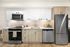 Modern kitchen with sleek appliances, bright cabinetry, and elegant wood accents, perfect for culinary creativity.