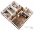 Modern 3-bedroom floor plan featuring an open living space, compact kitchen with dining area, and a cozy single bathroom, spanning 876 sq ft.