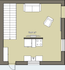 Modern open floor plan showcasing a stylish living area with a cozy seating arrangement and integrated kitchen, covering 38.81 square meters.