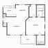 Modern floor plan showcasing a spacious 1-bedroom apartment with an open-concept living and dining area, stylish kitchen, bathroom, and a private patio.