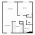 Modern floor plan featuring a spacious living room, cozy dining area, streamlined kitchen, one bedroom, and a bathroom with washer-dryer space.