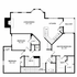 Elegant floor plan showcasing a spacious layout with three bedrooms, expansive living/dining area, sleek kitchen with balcony access, and two luxurious baths.