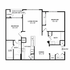 Modern floor plan featuring two spacious bedrooms, two baths, open living room, dining area, and a stylish kitchen with pantry. Includes patio and balcony options for outdoor enjoyment.