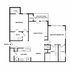 Inviting floor plan with 2 bedrooms, 2 bathrooms, and an open living and dining area, featuring a cozy kitchen and private patio balcony.