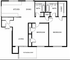 Modern floor plan featuring two spacious bedrooms, two bathrooms, a sleek kitchen with dining area, a cozy living room, and a patio/balcony.
