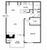 Contemporary open-concept floor plan featuring a spacious bedroom, modern kitchen, dining area, and cozy living room, complemented by a balcony with storage.