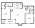 Contemporary floor plan showcasing 2 spacious bedrooms, a bright living area, and a modern kitchen. Includes 2 bathrooms, ample storage, and a patio/balcony.