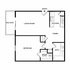 Modern floor plan showcasing one bedroom with walk-in closet, spacious living room with balcony, efficient kitchen, and dining area.
