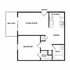 Charming 1-bedroom apartment floor plan featuring a spacious living room, modern kitchen, dining area, walk-in closet, and a relaxing balcony.
