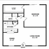 Inviting floor plan showcasing a spacious 1-bedroom layout with a modern kitchen, cozy dining area, and expansive living room.