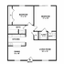 Inviting 2D floor plan showcasing 2 spacious bedrooms, a modern kitchen, cozy dining area, and a generous living room with dual bathrooms and ample closet space.