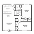 Modern 2-bedroom, 2-bath apartment floor plan with spacious living and dining area, a well-equipped kitchen, and ample closet space.