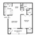 Modern 1-bedroom apartment floor plan with spacious living room, open kitchen, dining area, and a large balcony. Ideal for comfortable living.