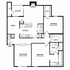 Elegant floor plan showcasing two bedrooms, each with an adjacent bath, a spacious living room with fireplace, and a modern kitchen with dining area. Features include a balcony, ample storage, and a convenient laundry setup.