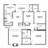 Modern apartment floor plan featuring 3 spacious bedrooms, 2 bathrooms, a cozy living room with a fireplace, and a stylish kitchen. Includes a dining area, breakfast nook, and a balcony for outdoor relaxation.