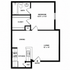 Modern floor plan featuring a cozy 1-bedroom apartment with an efficient kitchen, dining area, spacious living room, and a conveniently located bathroom.