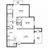 Modern 2-bedroom floor plan with spacious living area, functional kitchen, and dual patios for outdoor enjoyment.