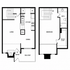 Modern two-story floor plan featuring open living and dining areas, a sleek kitchen, private balcony, and an upstairs spacious bedroom with bath and walk-in closet.