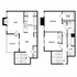 Modern two-story floor plan with 2 bedrooms, expansive living area, stylish kitchen, and private balcony, featuring convenient walk-in closet and dual baths.