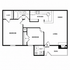 Contemporary floor plan with 2 bedrooms, a sleek kitchen, and open living-dining area, featuring a cozy patio and utility space.