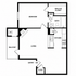 Modern 1-bedroom apartment floor plan with an open living area, well-equipped kitchen, and cozy balcony. Features a walk-in closet and spacious bathroom.