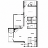 Modern 2-bedroom floor plan featuring a spacious living area, two bathrooms, and a balcony with laundry facilities.